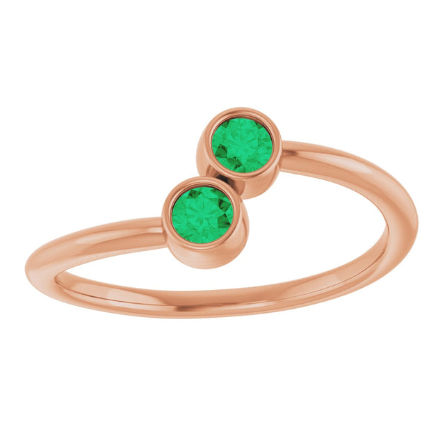 14K Gold Round Lab-Grown Emerald Two-Stone Ring - Rose Gold - view 9