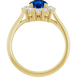 14K Gold Round Lab-Grown Blue Sapphire & Natural Diamond Halo-Style Ring – 6mm Stones - Yellow Gold - view 2