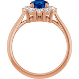 14K Gold Round Natural Blue Sapphire & Natural Diamond Halo-Style Ring – 6mm Stones - Rose Gold - view 2