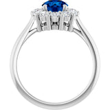 14K Gold Round Natural Blue Sapphire & Natural Diamond Halo-Style Ring – 6mm Stones - White Gold - view 2