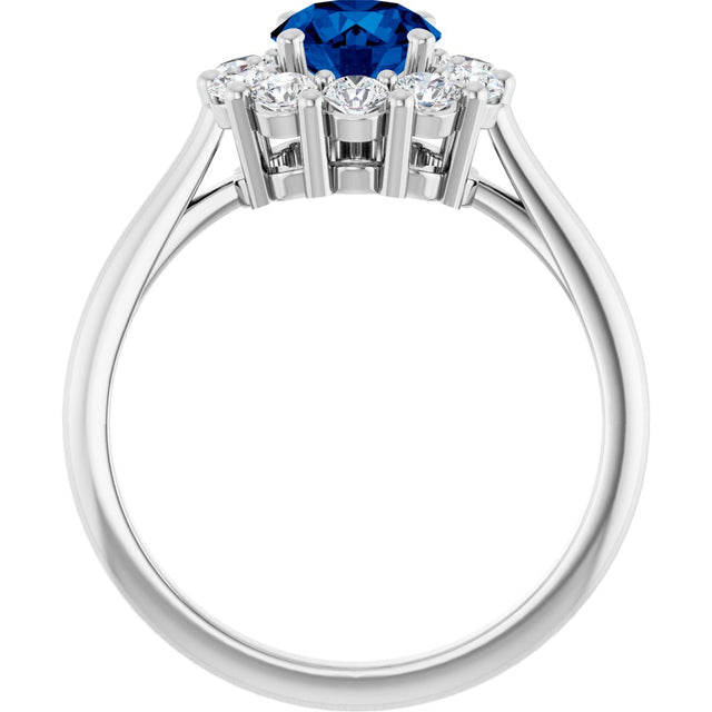 14K Gold Round Natural Blue Sapphire & Natural Diamond Halo-Style Ring – 6mm Stones - White Gold - view 2