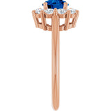 14K Gold Round Lab-Grown Blue Sapphire & Natural Diamond Halo-Style Ring – 6mm Stones - Rose Gold - view 4