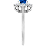 14K Gold Round Lab-Grown Blue Sapphire & Natural Diamond Halo-Style Ring – 6mm Stones - White Gold - view 4