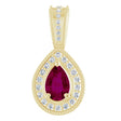 14K Gold Pear Natural Rhodolite Garnet & Natural Diamond Halo-Style Vintage-Inspired Pendant