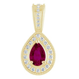 14K Gold Pear Natural Rhodolite Garnet & Natural Diamond Halo-Style Vintage-Inspired Pendant