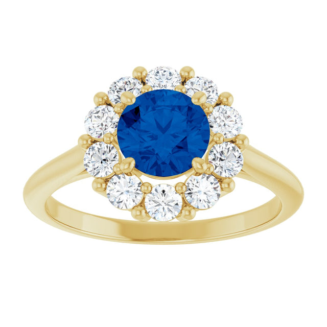 14K Gold Round Natural Blue Sapphire & Natural Diamond Halo-Style Ring – 6mm Stones - Yellow Gold - view 3