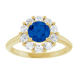 14K Gold Round Lab-Grown Blue Sapphire & Natural Diamond Halo-Style Ring – 6mm Stones - Yellow Gold - view 3