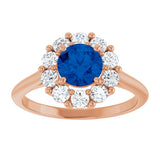 14K Gold Round Lab-Grown Blue Sapphire & Natural Diamond Halo-Style Ring – 6mm Stones - Rose Gold - view 3