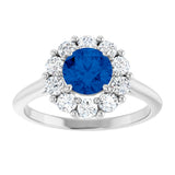 14K Gold Round Natural Blue Sapphire & Natural Diamond Halo-Style Ring – 6mm Stones - White Gold - view 3