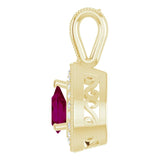 14K Gold Pear Natural Rhodolite Garnet & Natural Diamond Halo-Style Vintage-Inspired Pendant - view 3