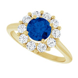 14K Gold Round Lab-Grown Blue Sapphire & Natural Diamond Halo-Style Ring – 6mm Stones - Yellow Gold - view 5