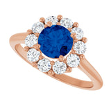 14K Gold Round Natural Blue Sapphire & Natural Diamond Halo-Style Ring – 6mm Stones - Rose Gold - view 5