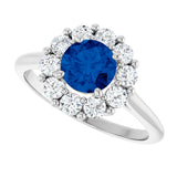 14K Gold Round Natural Blue Sapphire & Natural Diamond Halo-Style Ring – 6mm Stones - White Gold - view 5