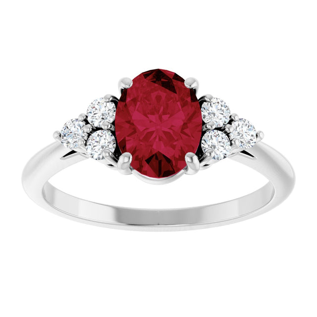Platinum Oval Lab-Grown Ruby & Natural Diamond Accented Ring - view 3