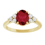 14K Gold Oval Lab-Grown Ruby & Natural Diamond Accented Ring - Yellow Gold - view 3