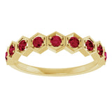 14K Gold Round Natural Ruby Stackable Geometric Ring - Yellow Gold - view 13