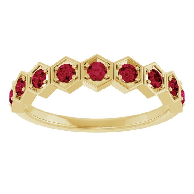 14K Gold Round Natural Ruby Stackable Geometric Ring - Yellow Gold - view 13