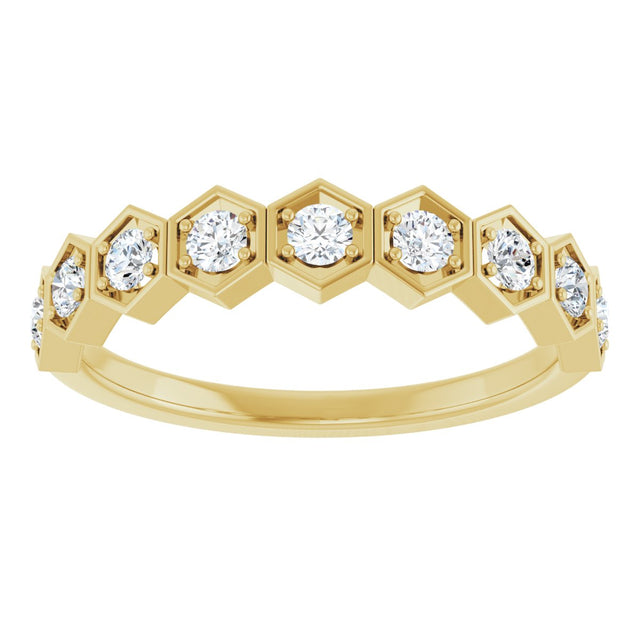 14K Gold Round Natural Diamond Stackable Geometric Ring – 2.2mm Stones - Yellow Gold - view 13