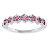 Platinum Round Natural Pink Tourmaline Stackable Geometric Ring - view 13
