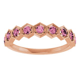 14K Gold Round Natural Pink Tourmaline Stackable Geometric Ring - Rose Gold - view 13
