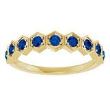 14K Gold Round Lab-Grown Blue Sapphire Stackable Geometric Ring - Yellow Gold - view 13