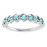 Platinum Round Natural Blue Zircon Stackable Geometric Ring - view 13