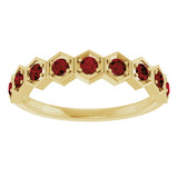 14K Gold Round Natural Mozambique Garnet Stackable Geometric Ring - Yellow Gold - view 13