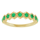14K Gold Round Lab-Grown Emerald Stackable Geometric Ring - Yellow Gold - view 13