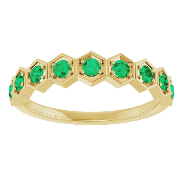14K Gold Round Lab-Grown Emerald Stackable Geometric Ring - Yellow Gold - view 13