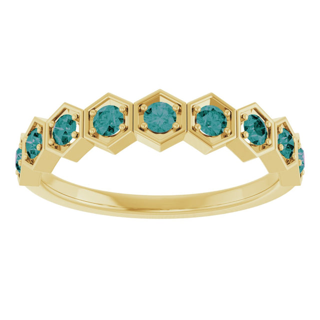 14K Gold Round Lab-Grown Alexandrite Stackable Geometric Ring - Yellow Gold - view 15