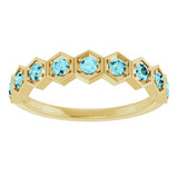 14K Gold Round Natural Blue Zircon Stackable Geometric Ring - Yellow Gold - view 13
