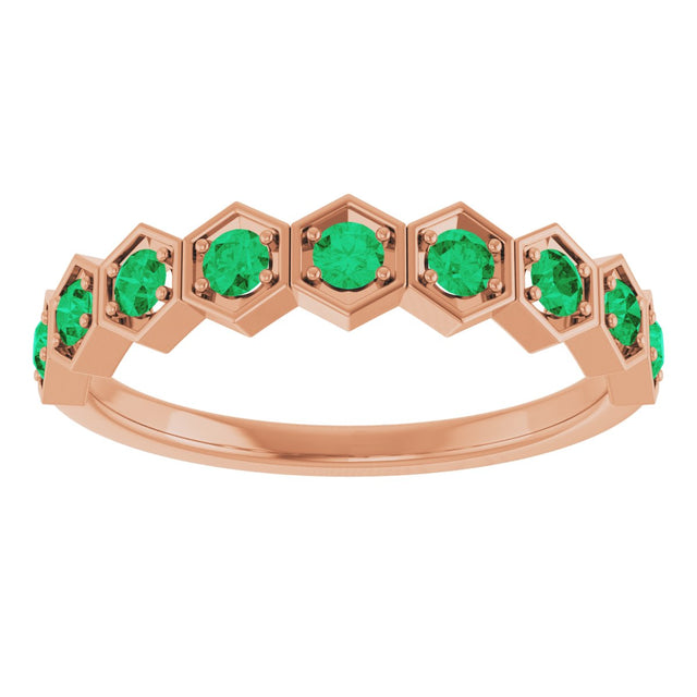 14K Gold Round Lab-Grown Emerald Stackable Geometric Ring - Rose Gold - view 13