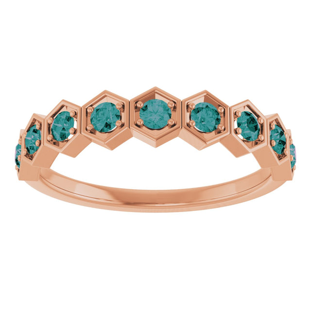 14K Gold Round Lab-Grown Alexandrite Stackable Geometric Ring - Rose Gold - view 15