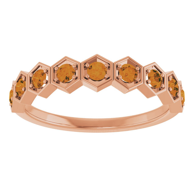 14K Gold Round Natural Citrine Stackable Geometric Ring - Rose Gold - view 13