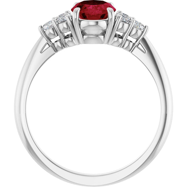 Platinum Oval Lab-Grown Ruby & Natural Diamond Accented Ring - view 2