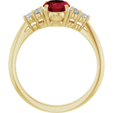 14K Gold Oval Lab-Grown Ruby & Natural Diamond Accented Ring - Yellow Gold - view 2