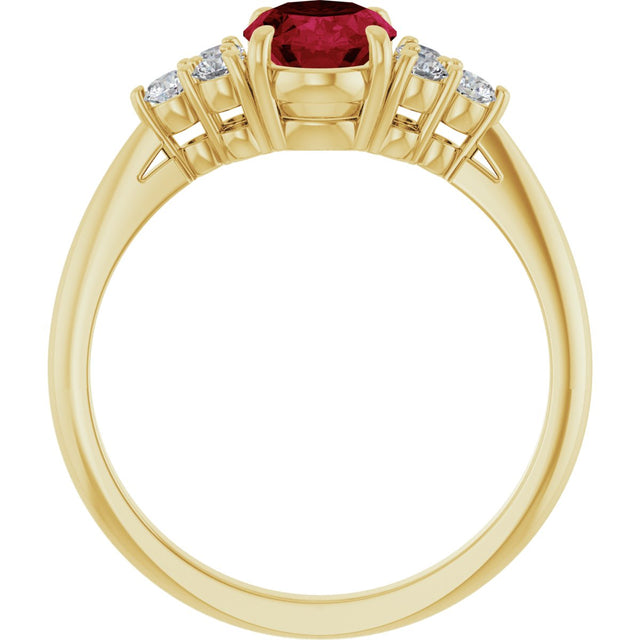 14K Gold Oval Lab-Grown Ruby & Natural Diamond Accented Ring - Yellow Gold - view 2