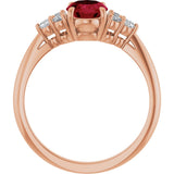 14K Gold Oval Lab-Grown Ruby & Natural Diamond Accented Ring - Rose Gold - view 2