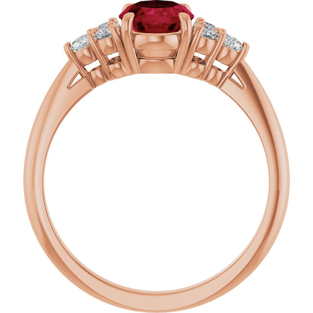 14K Gold Oval Lab-Grown Ruby & Natural Diamond Accented Ring - Rose Gold - view 2
