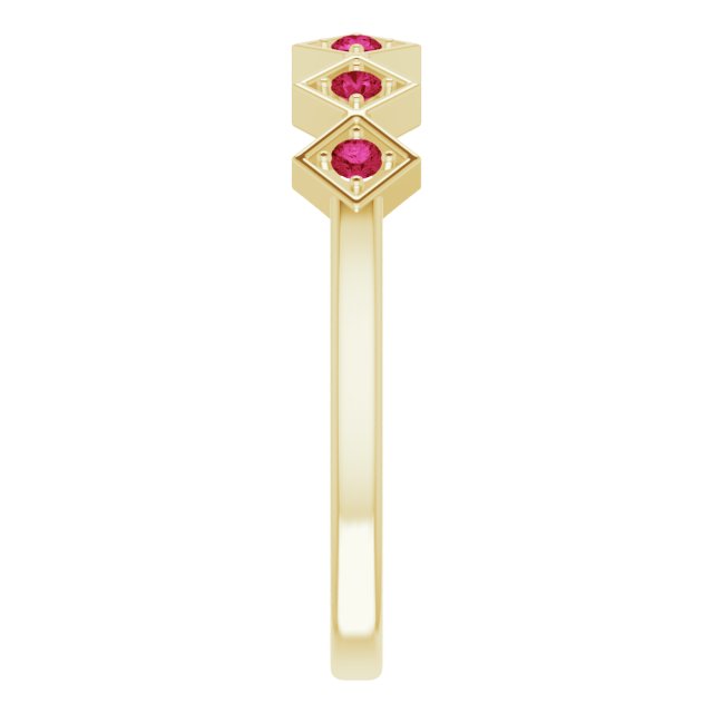 14K Gold Round Natural Ruby Stackable Ring – 1.75mm Stones - Yellow Gold - view 9