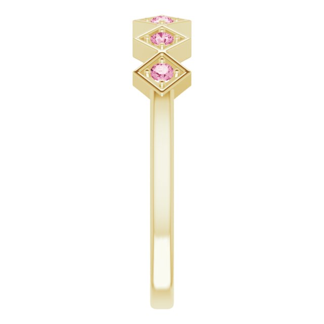 14K Gold Round Natural Pink Tourmaline Stackable Ring – 1.75mm Stones - Yellow Gold - view 9