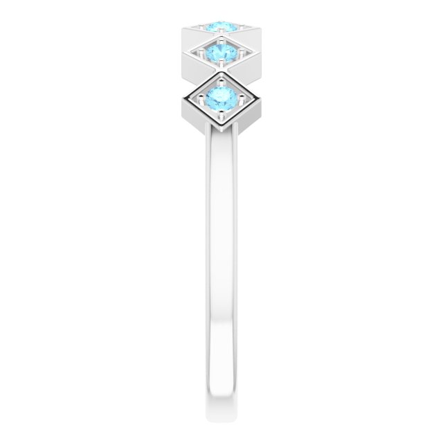 Platinum Round Natural Aquamarine Stackable Ring – 1.75mm Stones - view 9