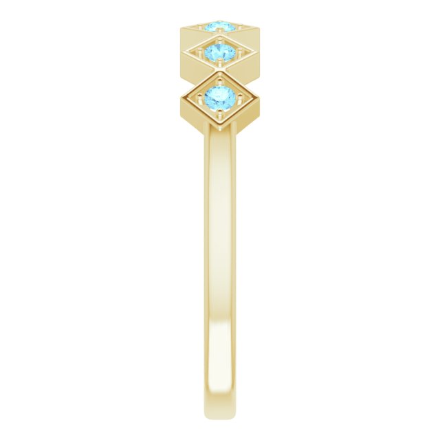 14K Gold Round Natural Aquamarine Stackable Ring – 1.75mm Stones - Yellow Gold - view 9