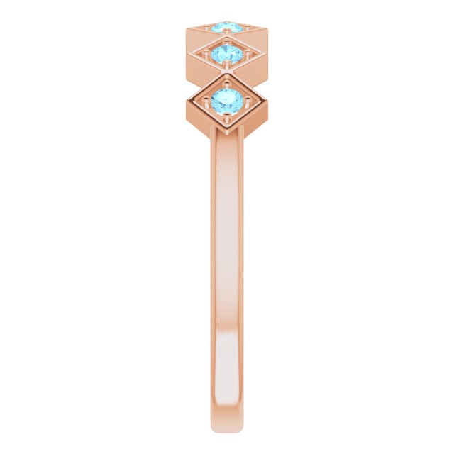 14K Gold Round Natural Aquamarine Stackable Ring – 1.75mm Stones - Rose Gold - view 9