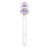 14K Gold Round Natural Amethyst Stackable Ring – 1.75mm Stones - White Gold - view 9