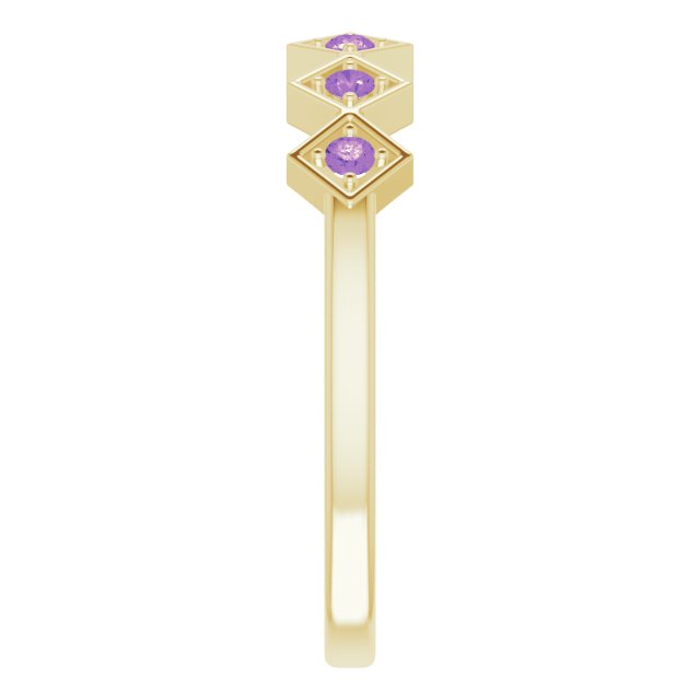 14K Gold Round Natural Amethyst Stackable Ring – 1.75mm Stones - Yellow Gold - view 9