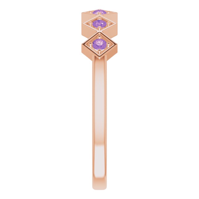 14K Gold Round Natural Amethyst Stackable Ring – 1.75mm Stones - Rose Gold - view 9