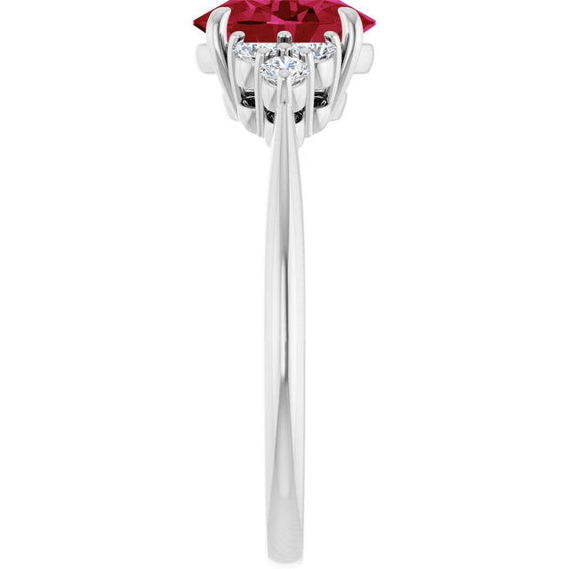 Platinum Oval Lab-Grown Ruby & Natural Diamond Accented Ring - view 4
