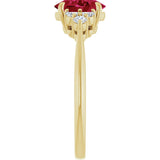 14K Gold Oval Lab-Grown Ruby & Natural Diamond Accented Ring - Yellow Gold - view 4