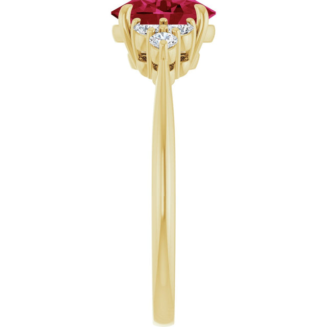14K Gold Oval Lab-Grown Ruby & Natural Diamond Accented Ring - Yellow Gold - view 4